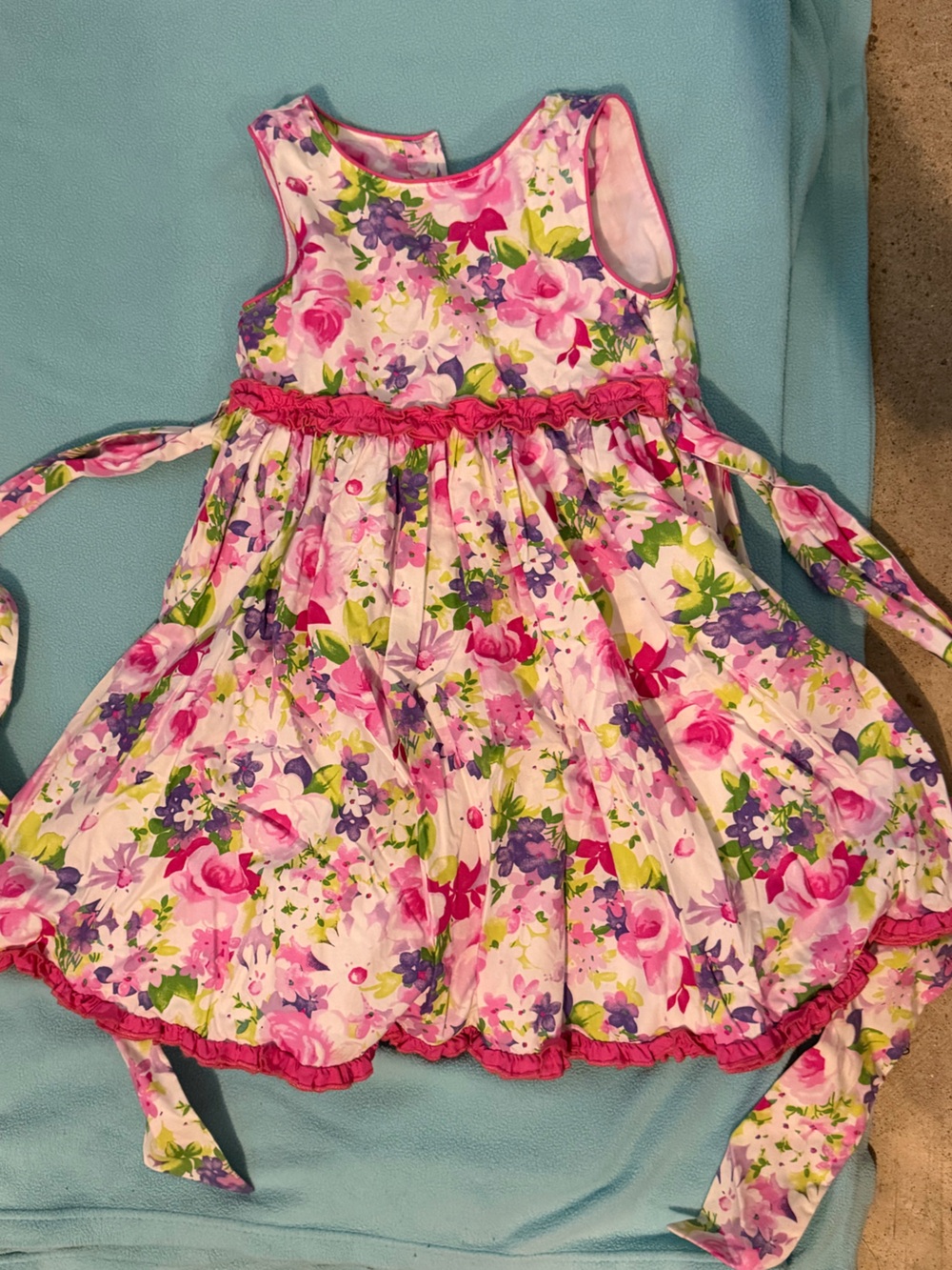 Girls Maggie & Zoe Pink Floral Sleeveless Dress with Purple Blooms